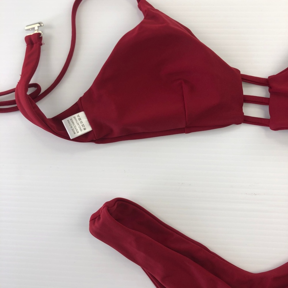 Bikini Small Backless Push Up Dark Red Swimsuit - Picture 5 of 6